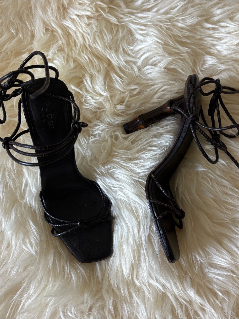 Gucci Tom Ford Brown Lace-Up Bamboo Heel Sandals